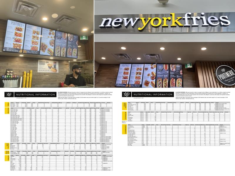 New York Fries Toronto Premium Outlet Menu