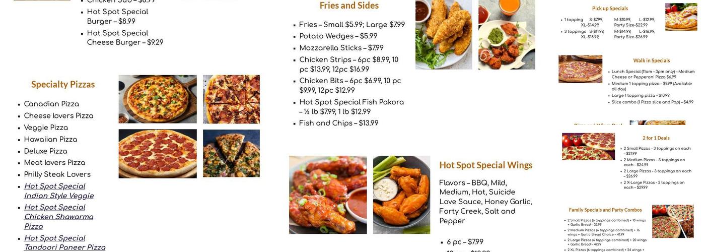 Hot Spot Pizza and Wings Menu