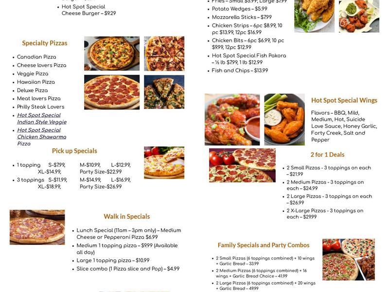 Hot Spot Pizza and Wings Menu