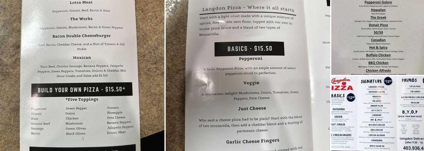 Langdon Pizza Menu