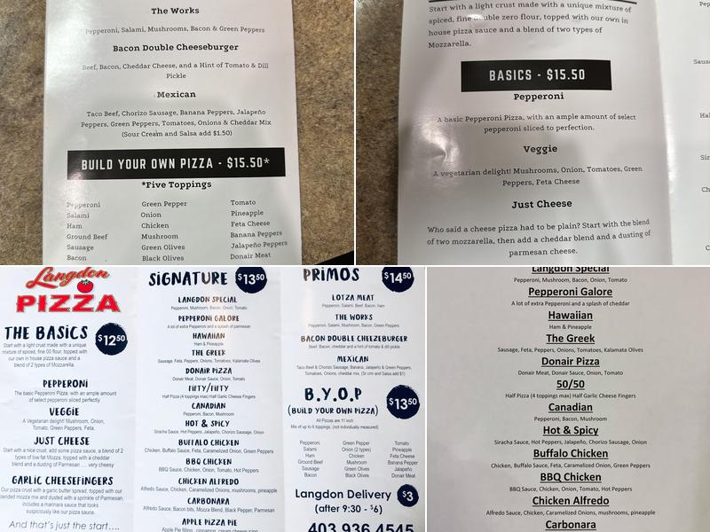 Langdon Pizza Menu