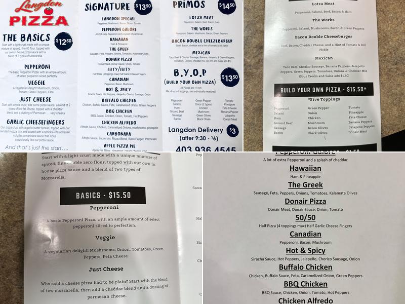 Langdon Pizza Menu