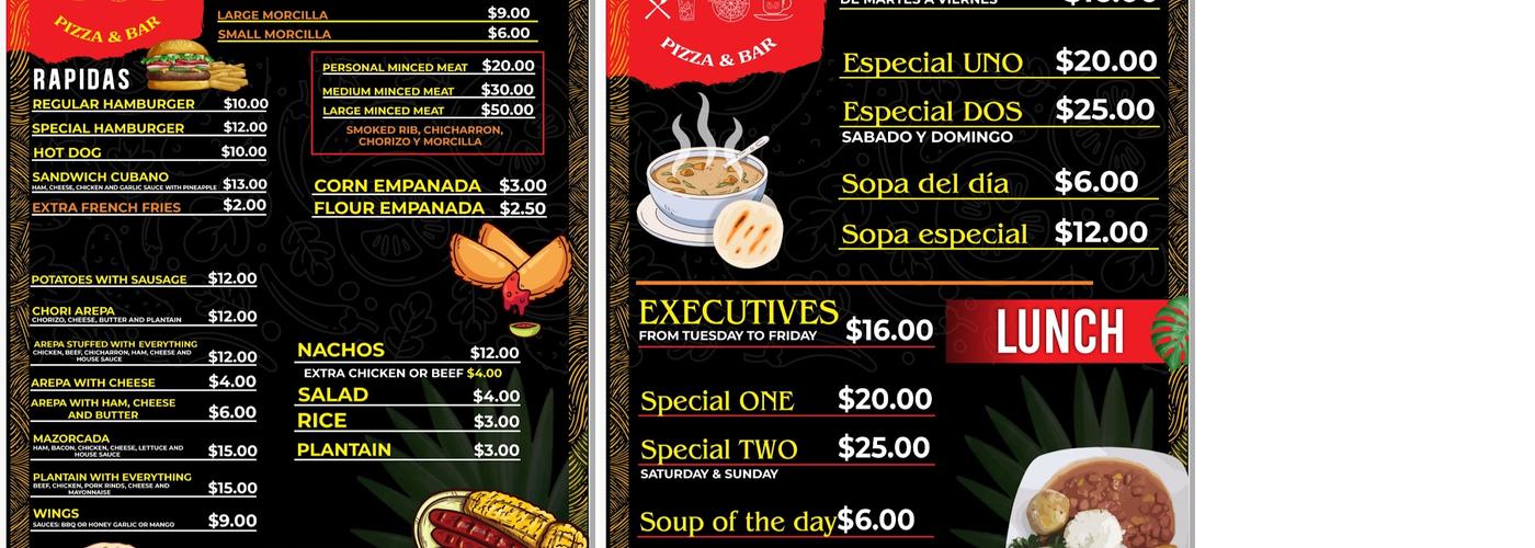 Tropical Pizza Bar. Menu