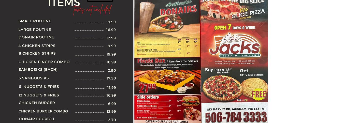 Jacks pizza and donairs Menu