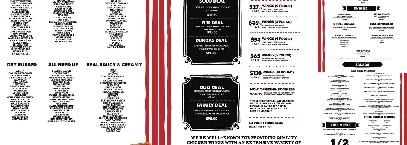 Fire Wings Menu