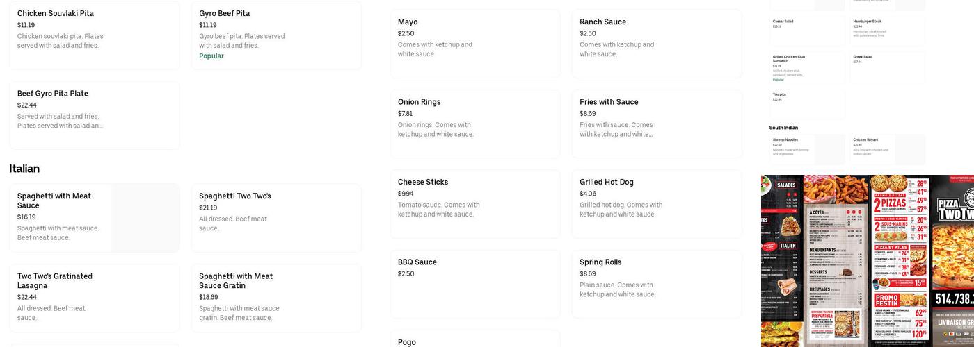 Pizza Two Two's Menu