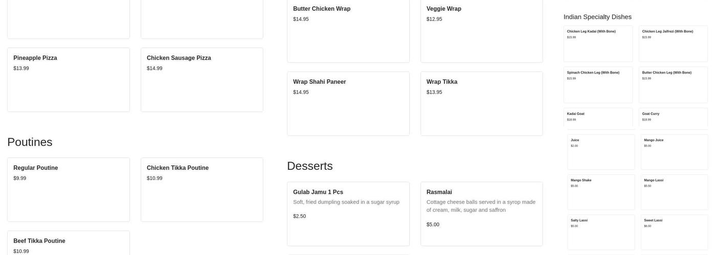 Indian spice Village Menu