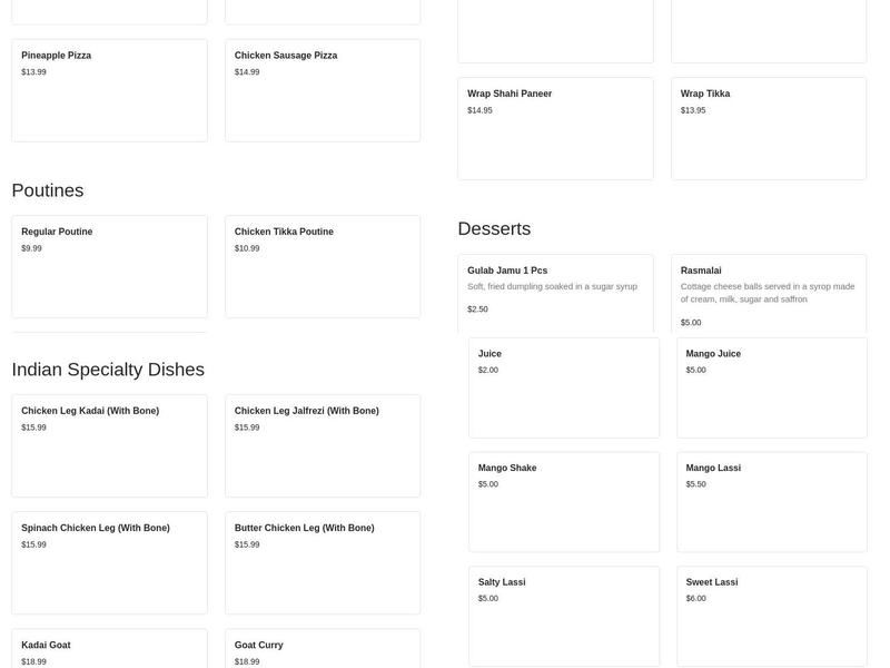 Indian spice Village Menu