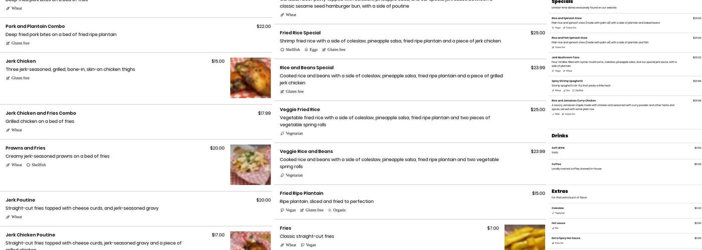 Afro Caribbean Cuisine Menu