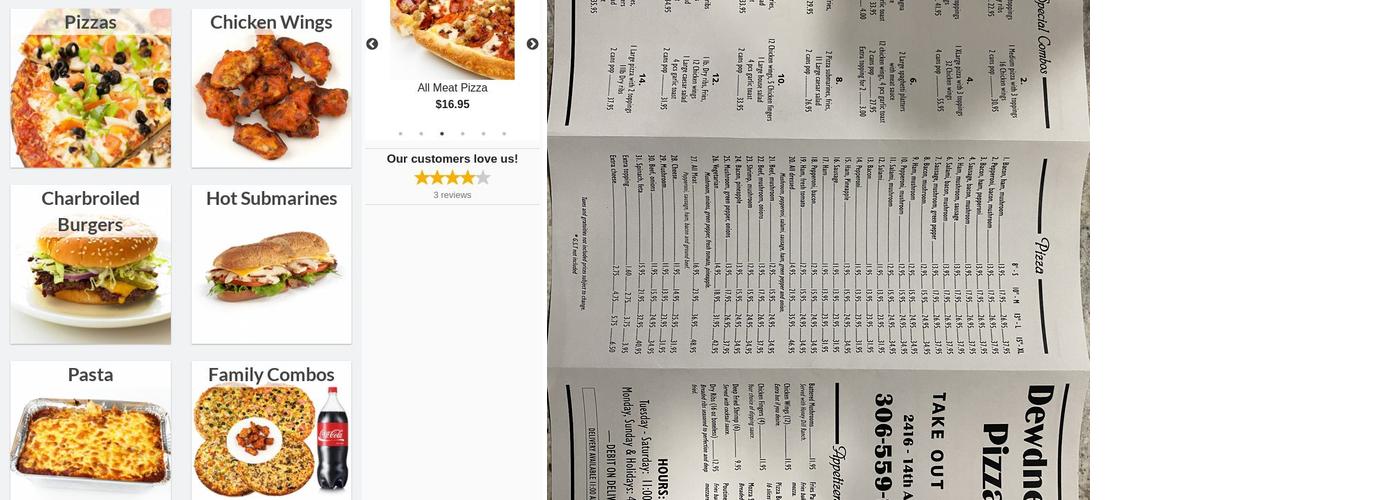 Dewdney’s Pizza Menu