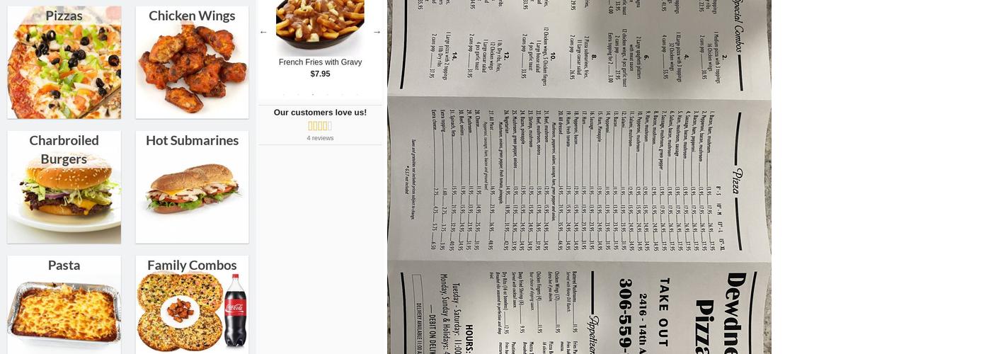Dewdney’s Pizza Menu
