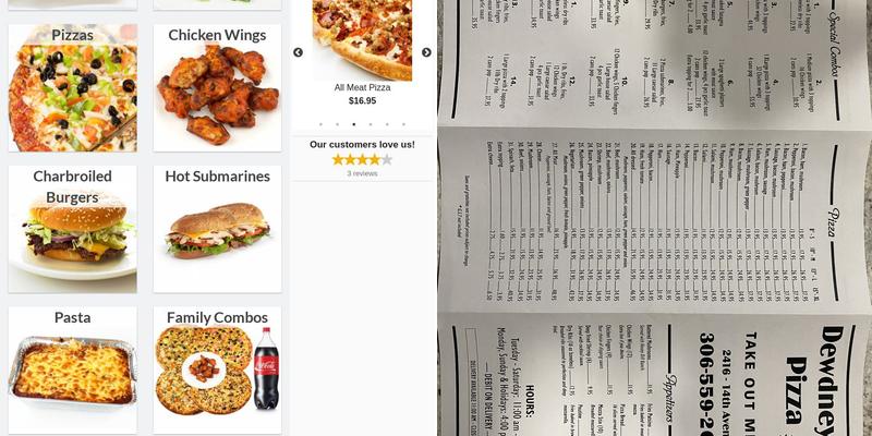 Dewdney’s Pizza Menu