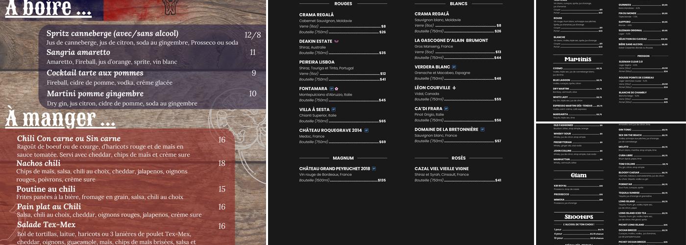 Les Dés-Tendus Menu