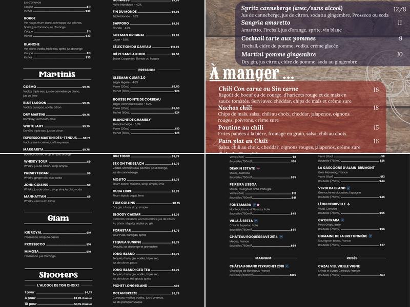 Les Dés-Tendus Menu