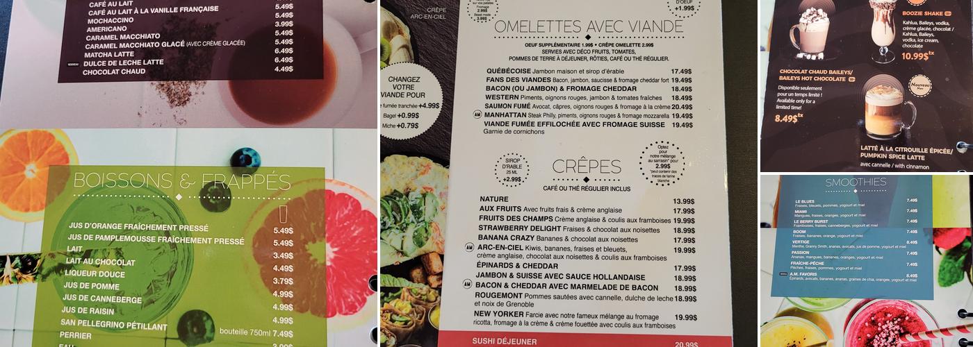 A.M. Déjeuner Dîner Menu