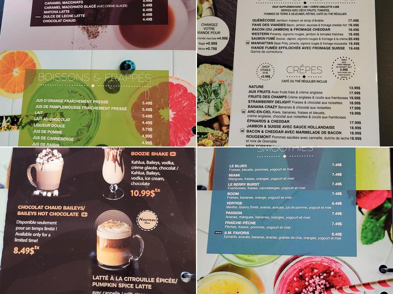 A.M. Déjeuner Dîner Menu