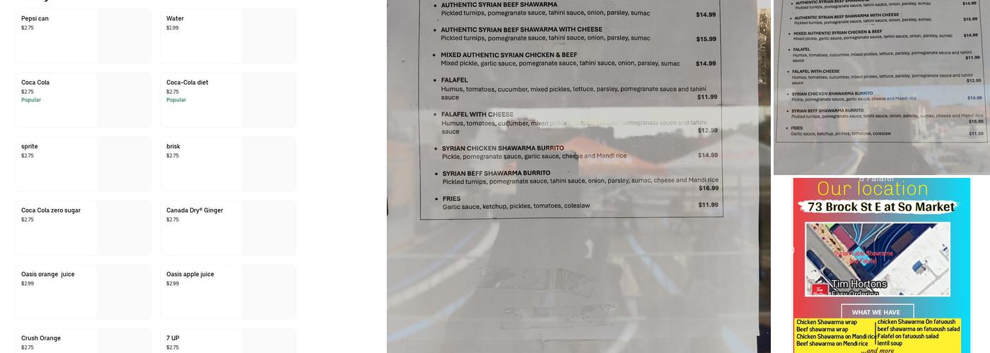 Syrian Table Shawarma and Falafel Menu