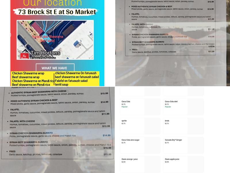 Syrian Table Shawarma and Falafel Menu