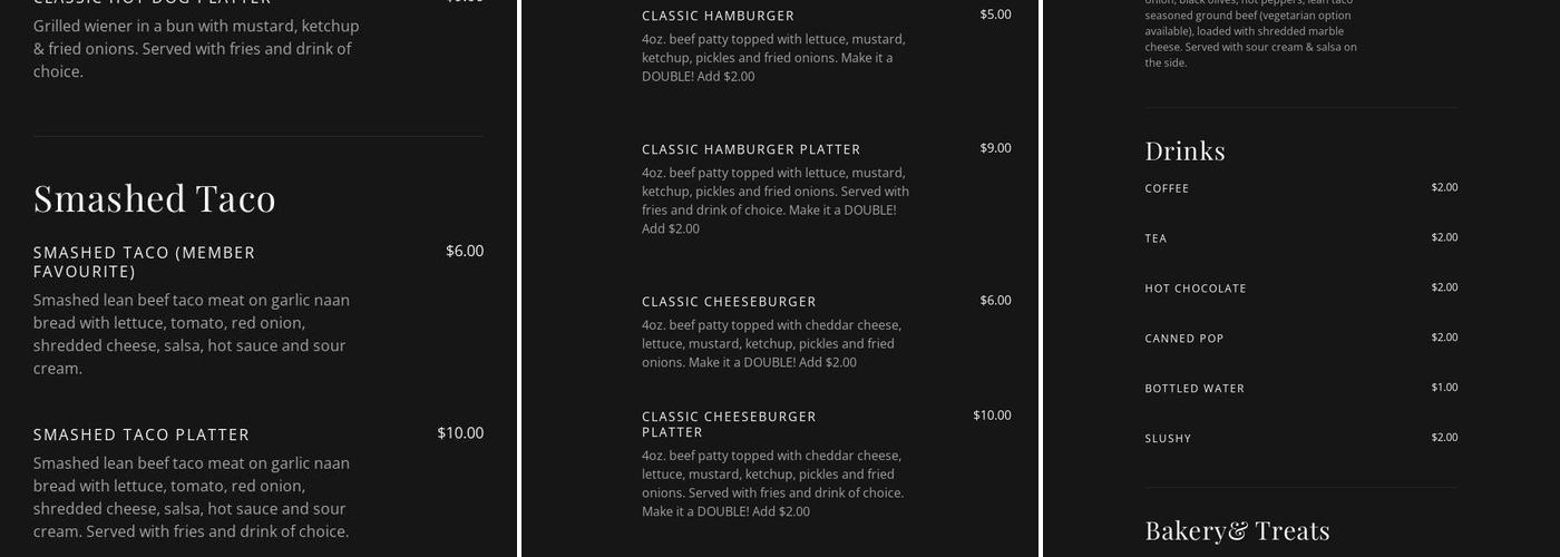 Coralea's Kitchen Menu