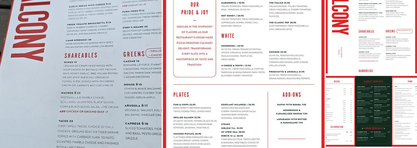 The Balcony Cucina Restaurant & Bar Menu