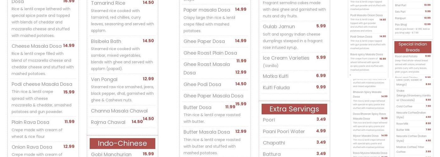 Dosa Bhavan Menu