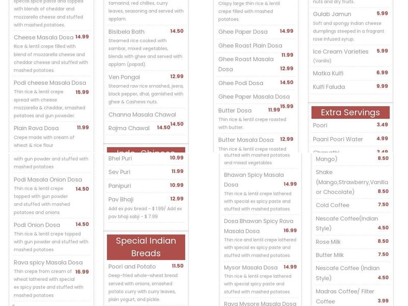 Dosa Bhavan Menu