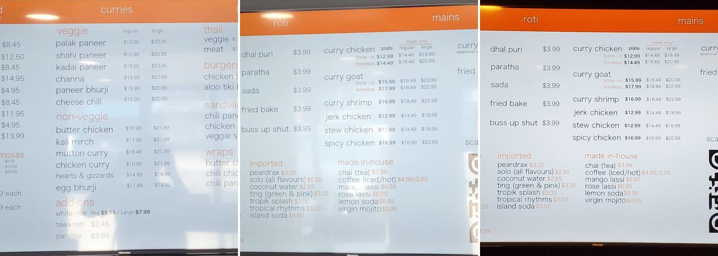 Aroma Indian Bistro Menu