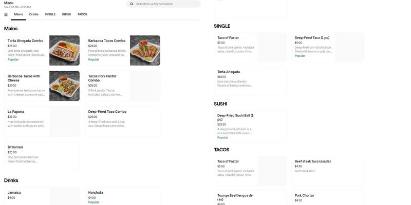 La Reyna Cuisine Menu