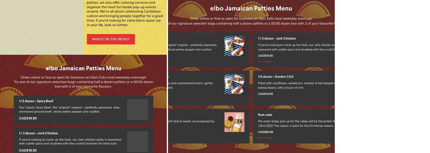 Elbo Jamaican Patties Inc Menu