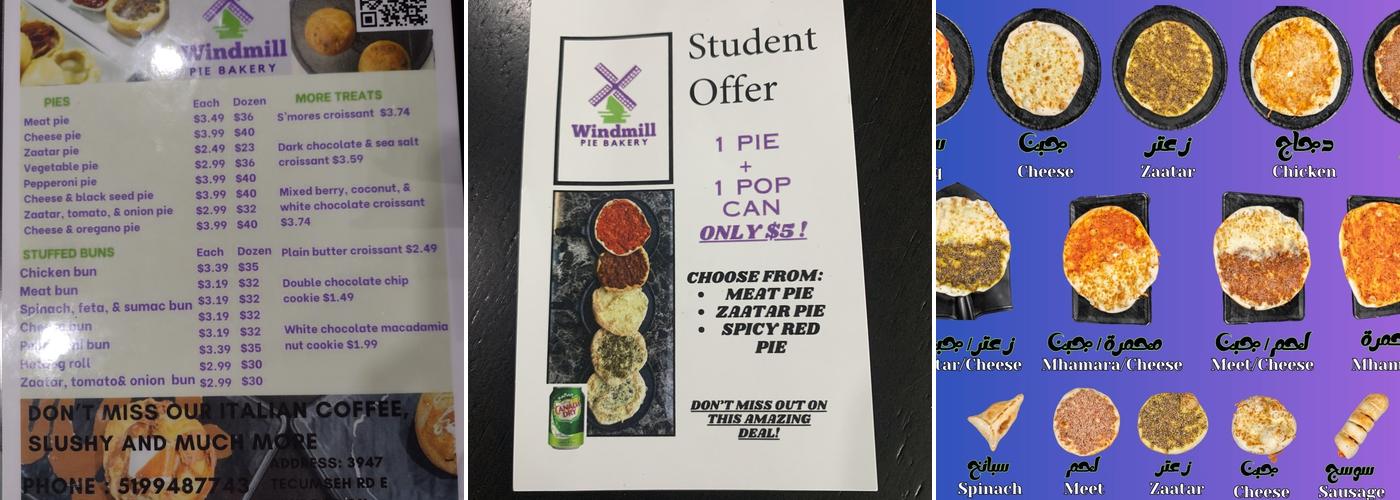 Windmill Pie Bakery Menu