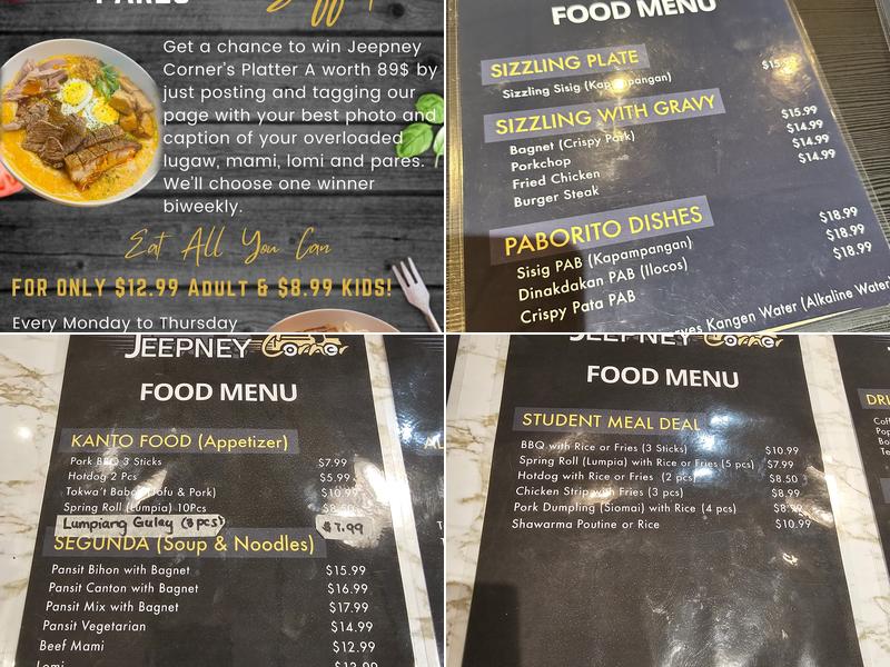 Kalesa Korner Menu