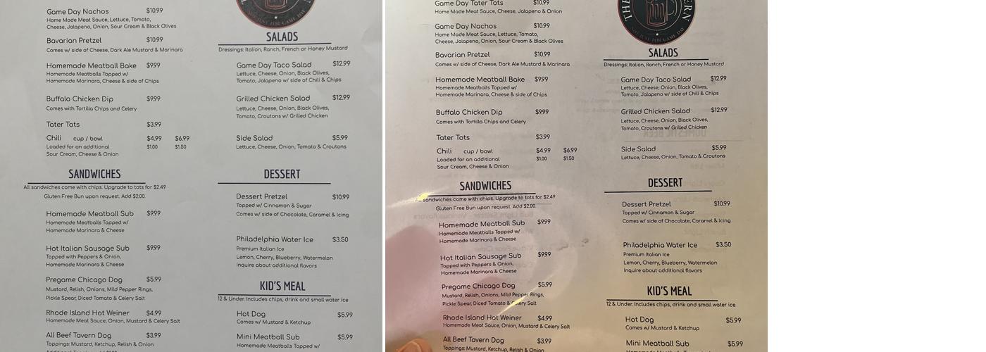 The PreGame Tavern Menu