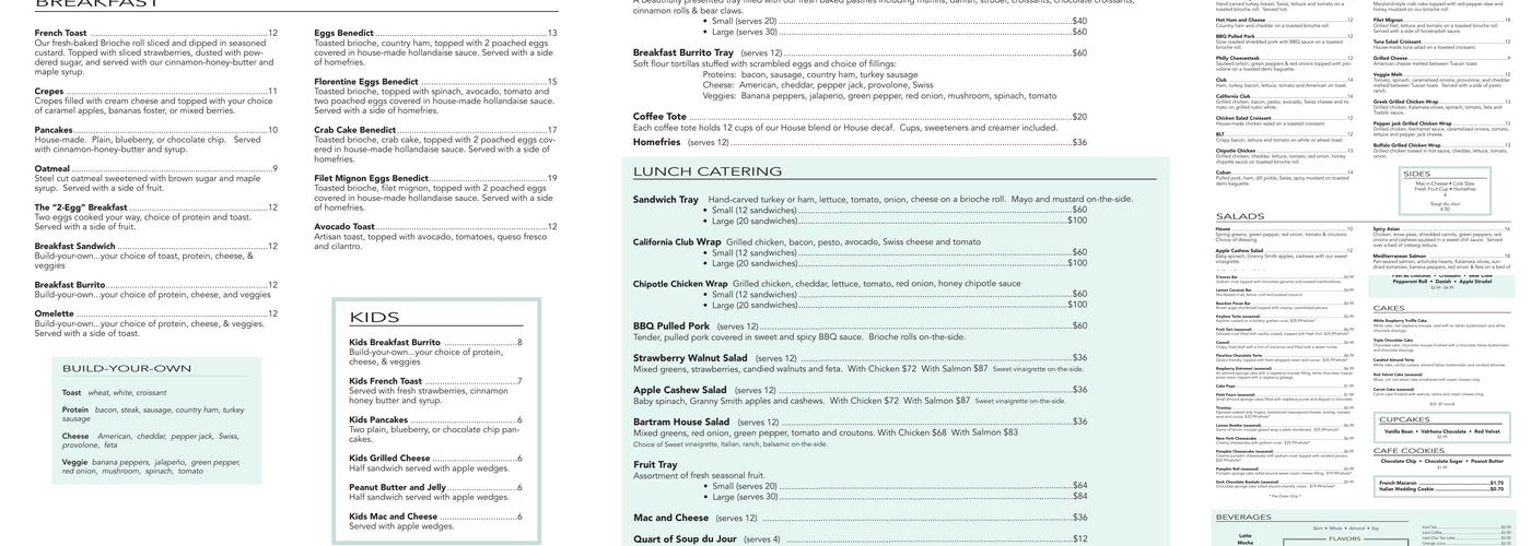 Bartram House Cafe and Bakery Menu