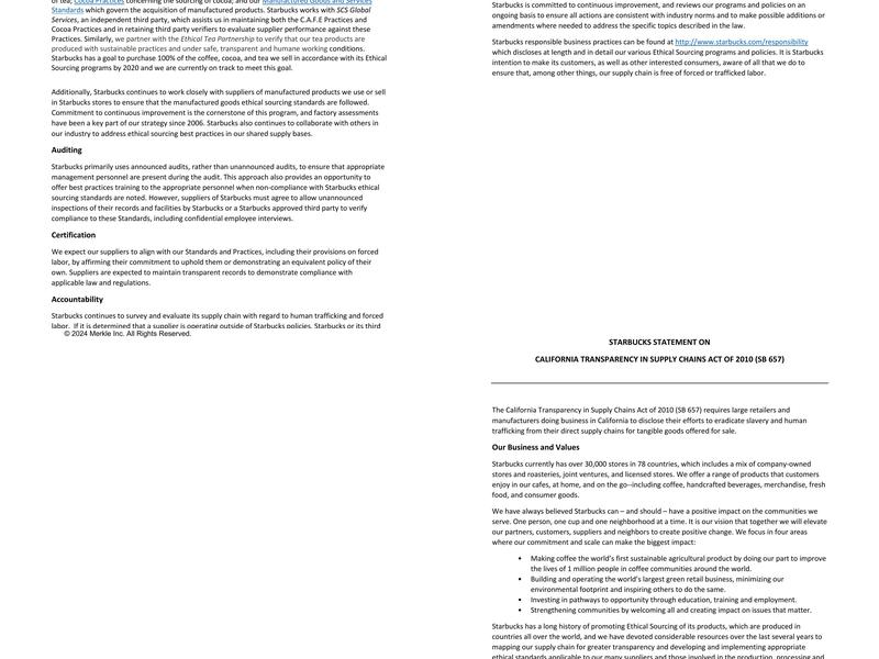 Starbucks Coffee Company Menu