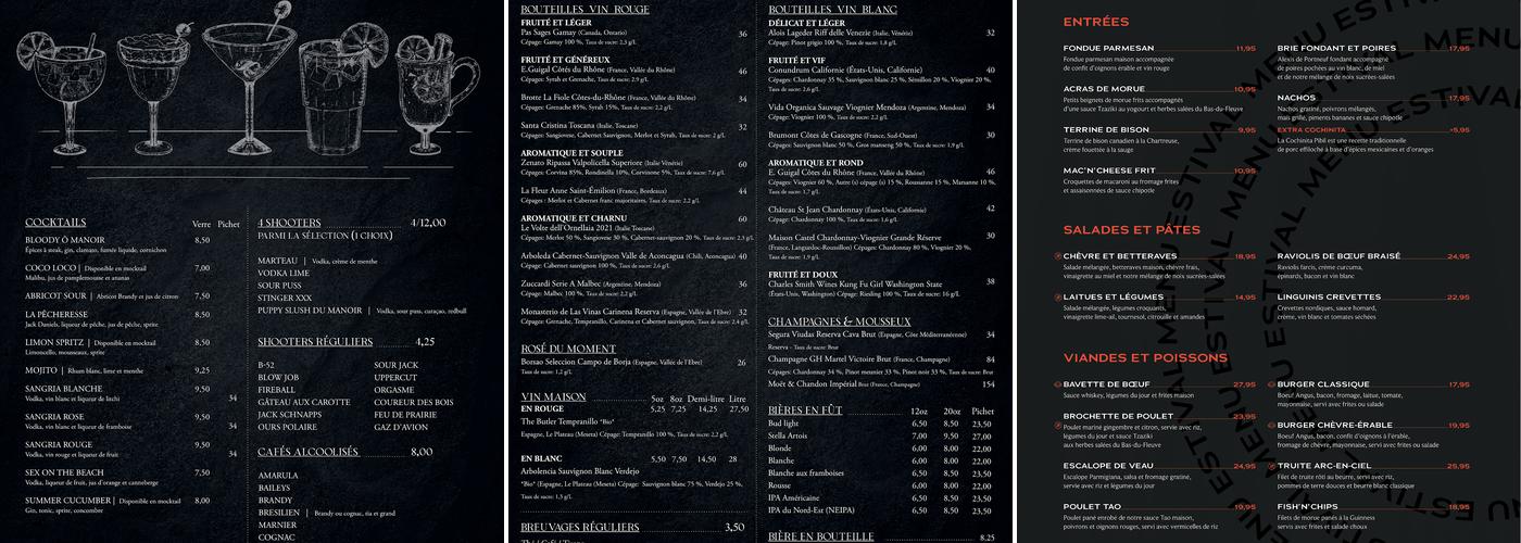 Ō Manoir - Resto & Spectacles Menu