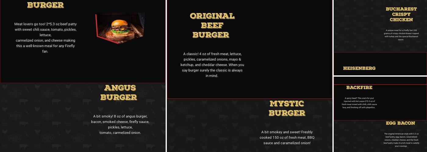 FireFly Burger Menu