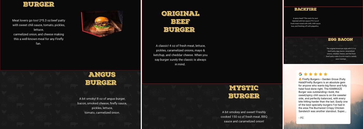 FireFly Burger Menu