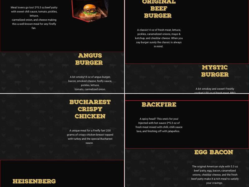 FireFly Burger Menu