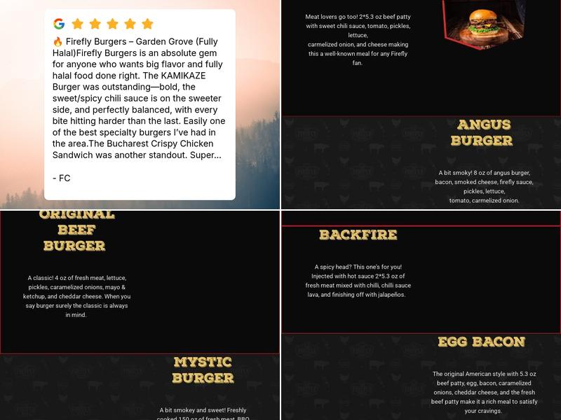 FireFly Burger Menu