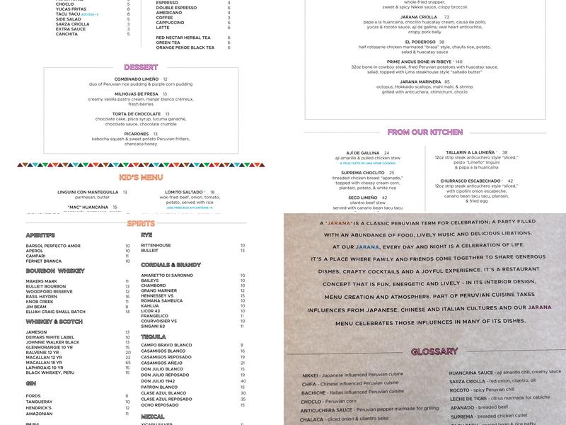 Jarana Aventura - Peruvian Cuisine & Pisco Bar Menu