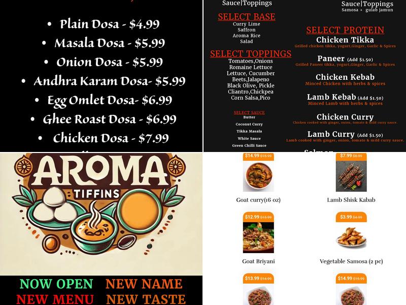 Aroma Tiffins Menu