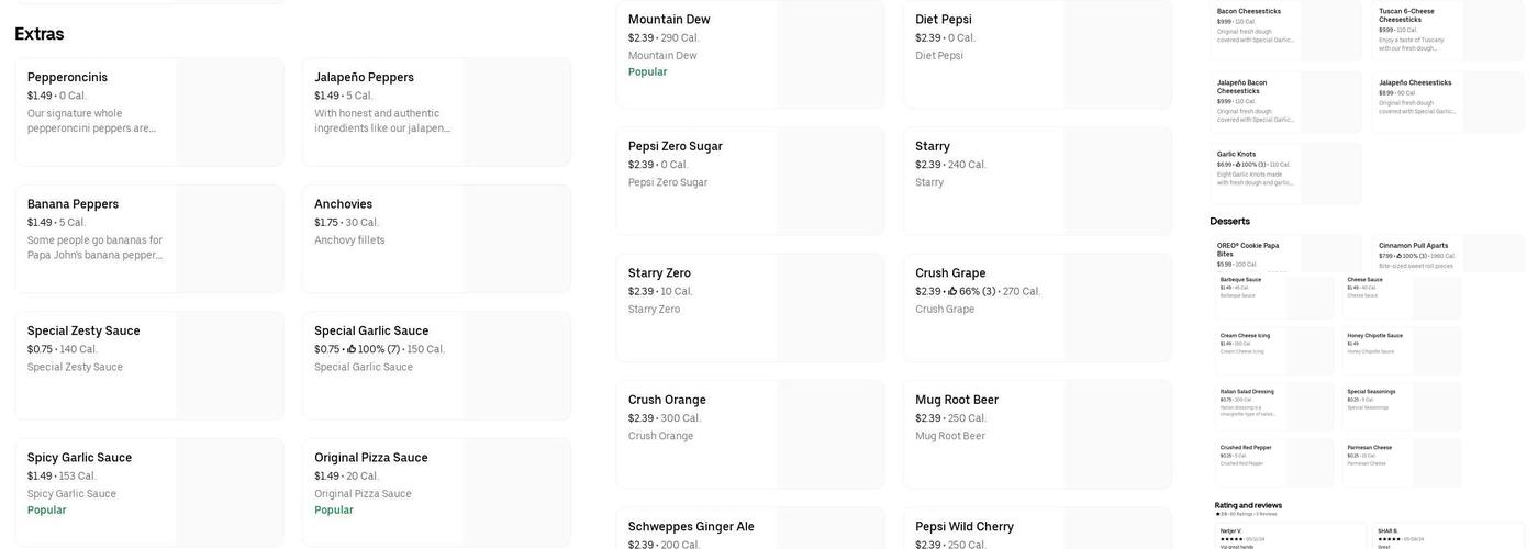 Papa Johns Pizza Menu