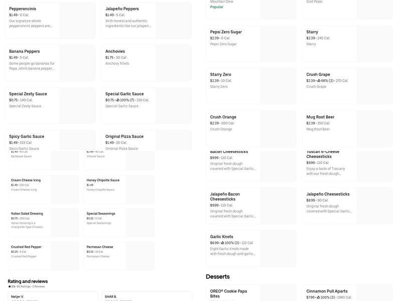 Papa Johns Pizza Menu