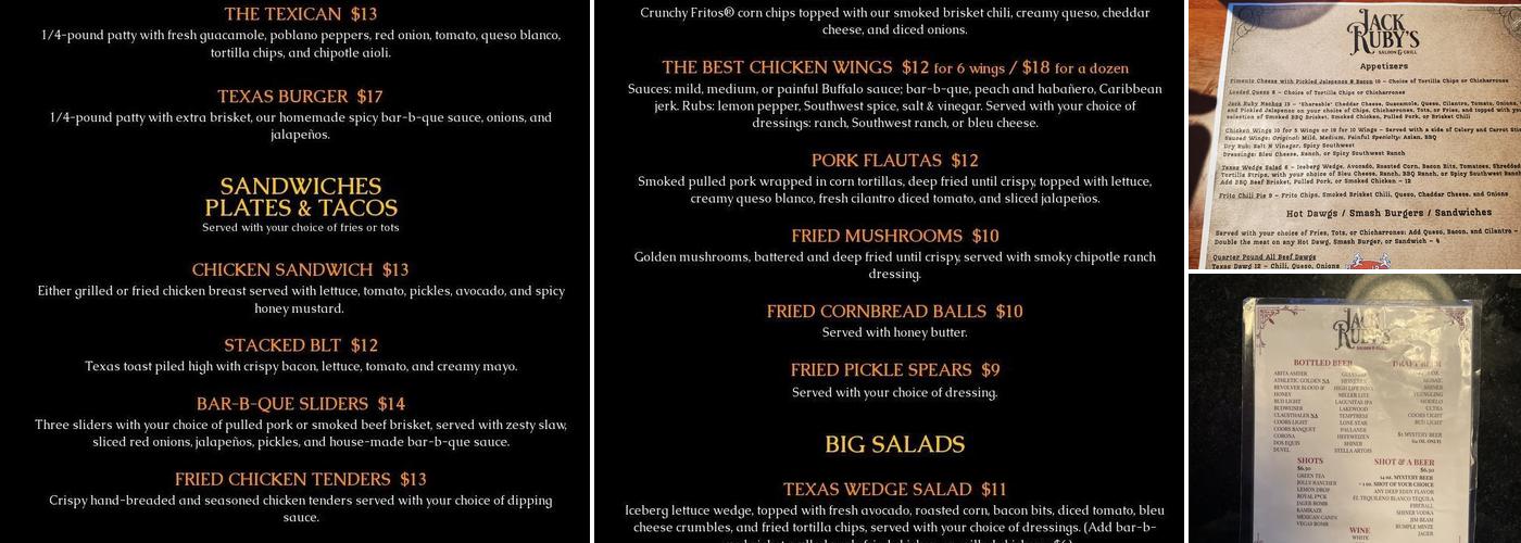 Jack Ruby's Saloon and Grill Menu
