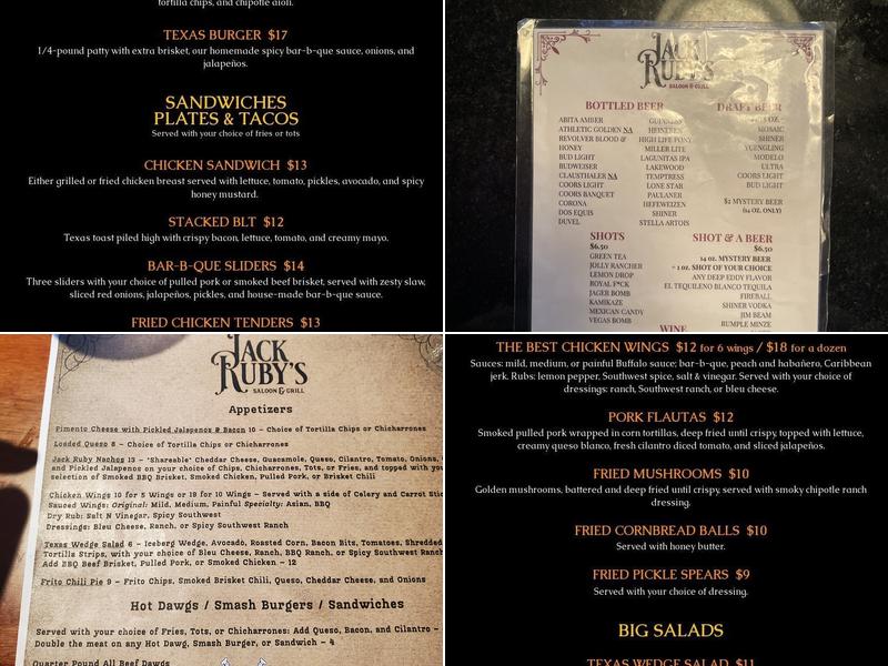 Jack Ruby's Saloon and Grill Menu
