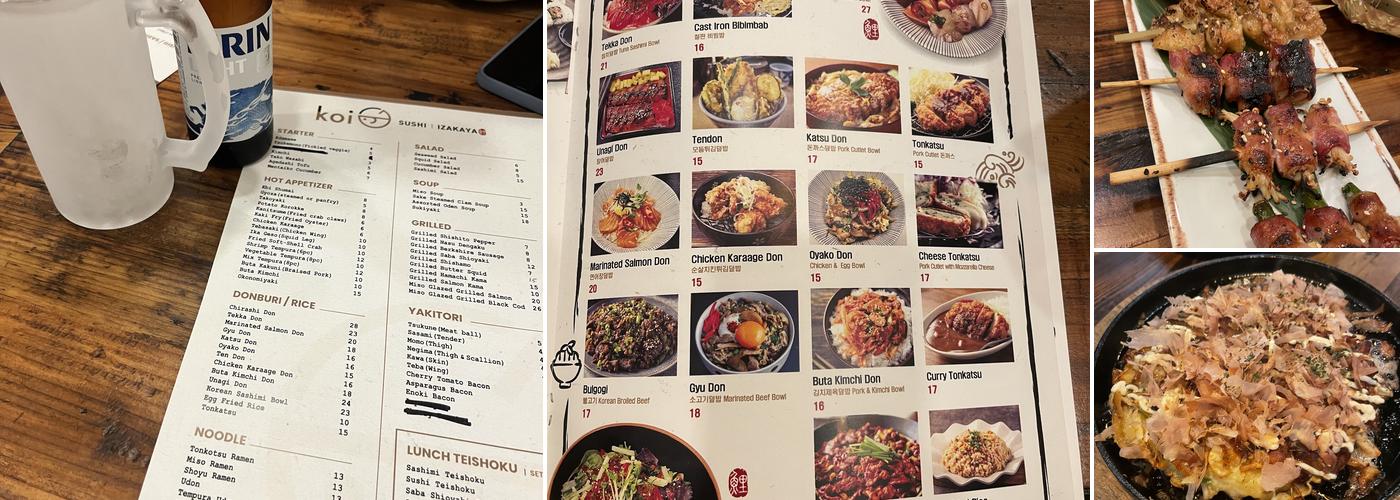 Koi sushi and izakaya Menu