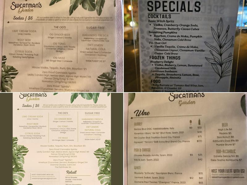 Sweatman’s Garden Menu