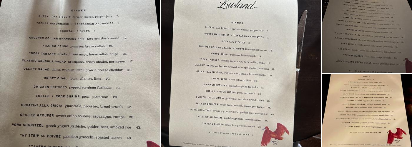 Lowland Menu