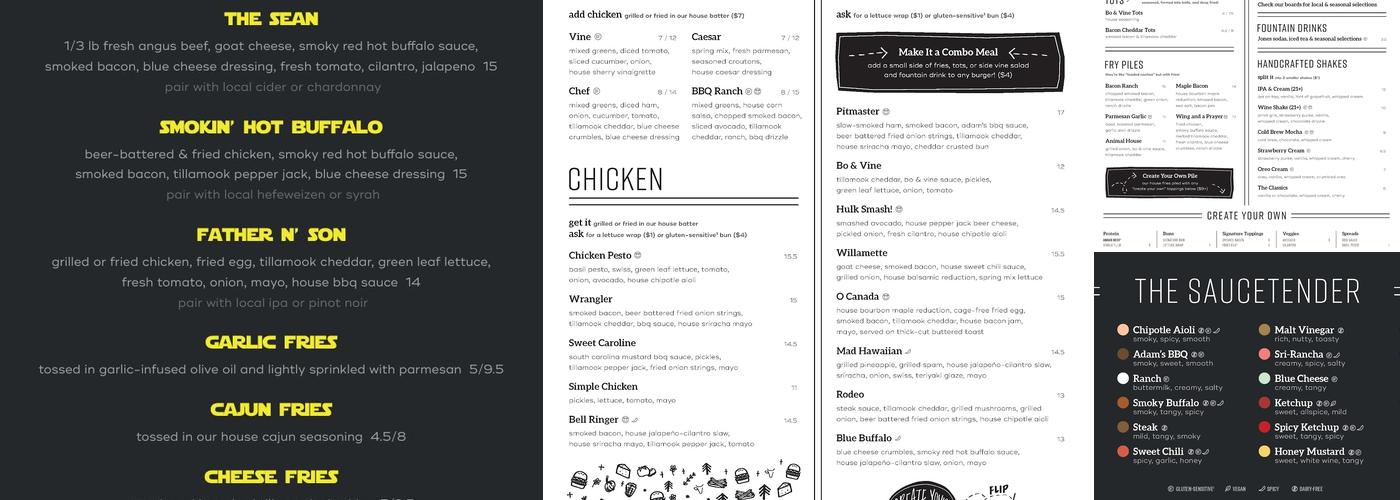 Bo & Vine Burger South Salem Menu