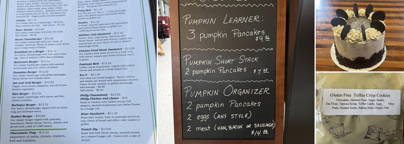 Abilities Bakery and Diner Menu